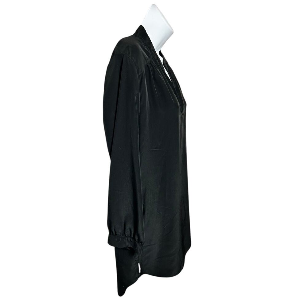 A-New York Black V-Neck Blouse Sz M Silky Long-Sleeve Loose Long Top Minimalist - Picture 5 of 8